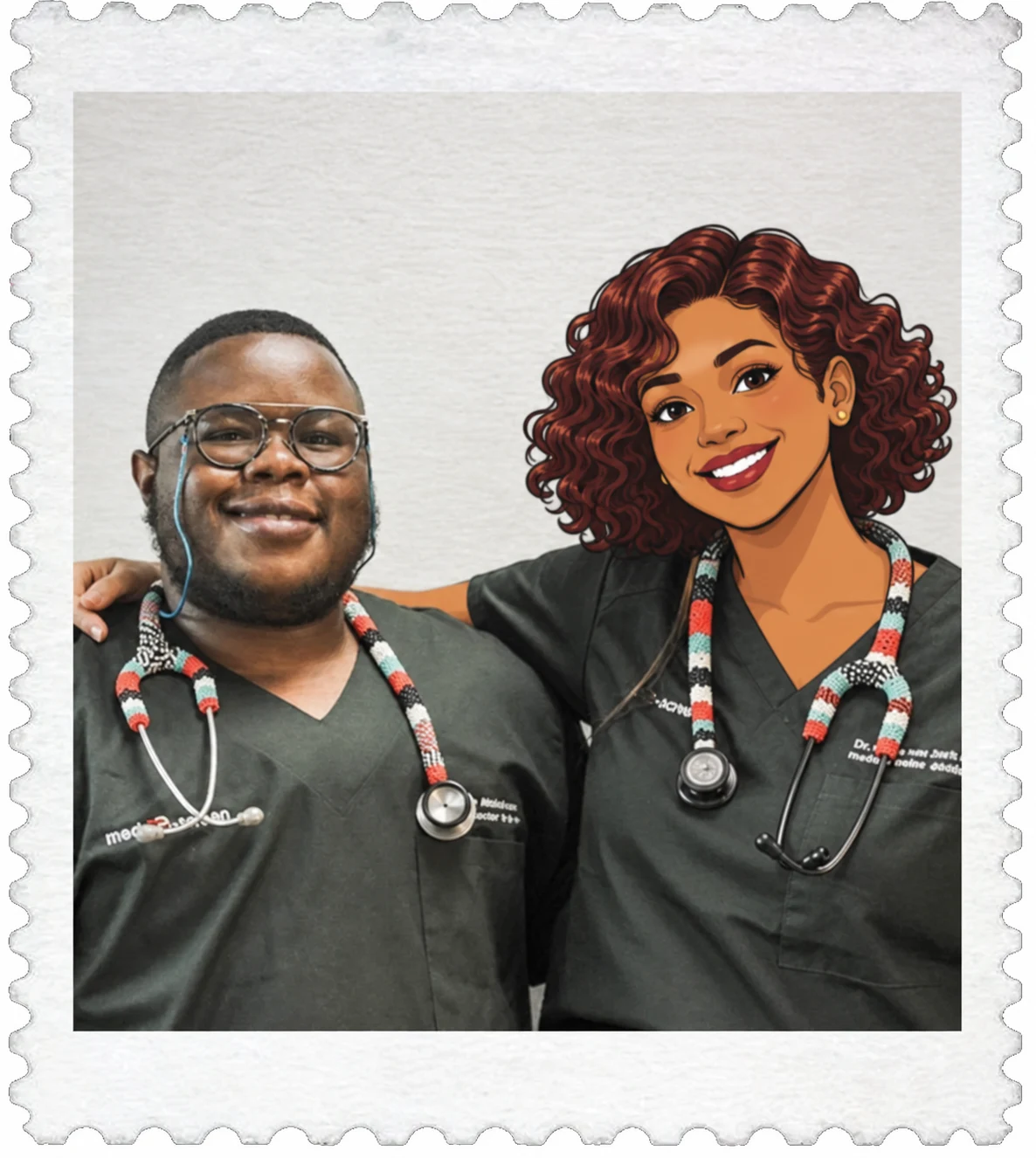 Dr Anele with a fictional illustrated care character