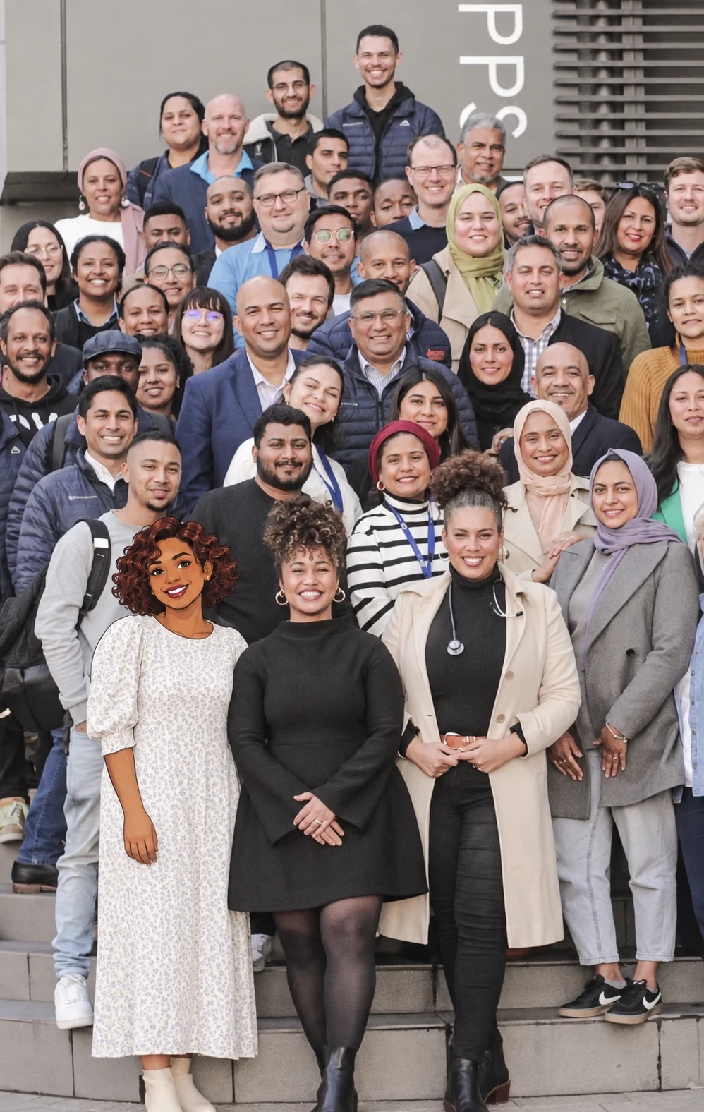 Dr Anele with a fictional illustrated care character